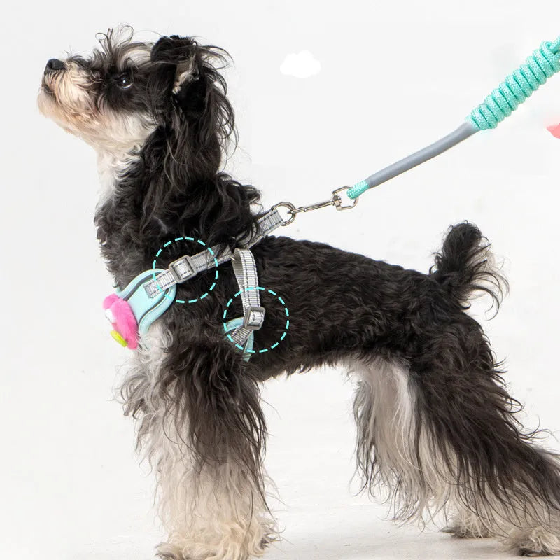 No pull step-in dog harness with multifunction leash, reflective stitching, in blue, available in sizes XS to XL