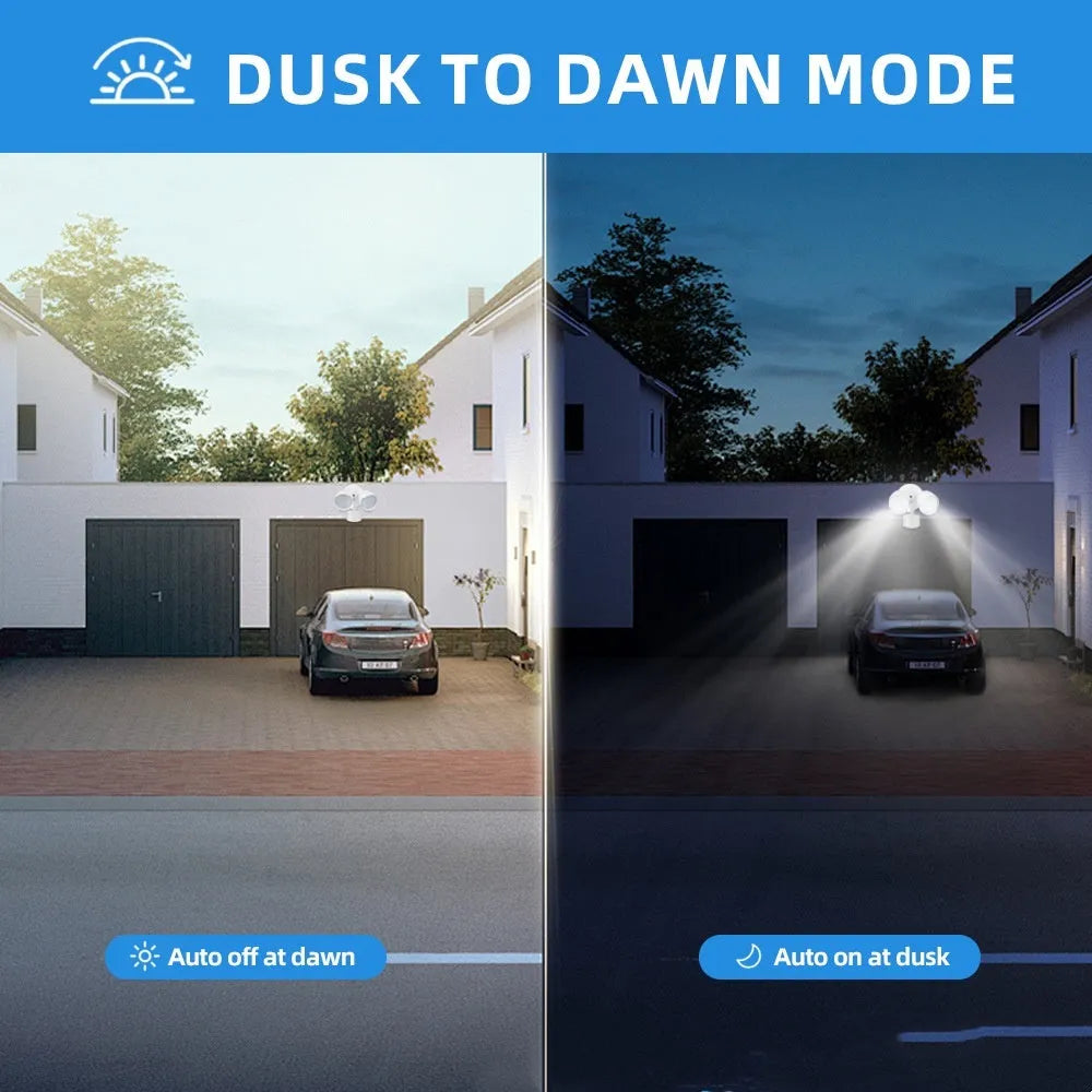 White or black LED security flood light with motion sensor for wall or ceiling mounting