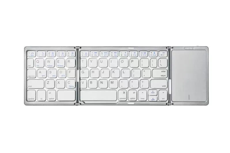 Three folding wireless Bluetooth keyboard with touch pad, 30.4cm portable keyboard in black, dark grey or silver white