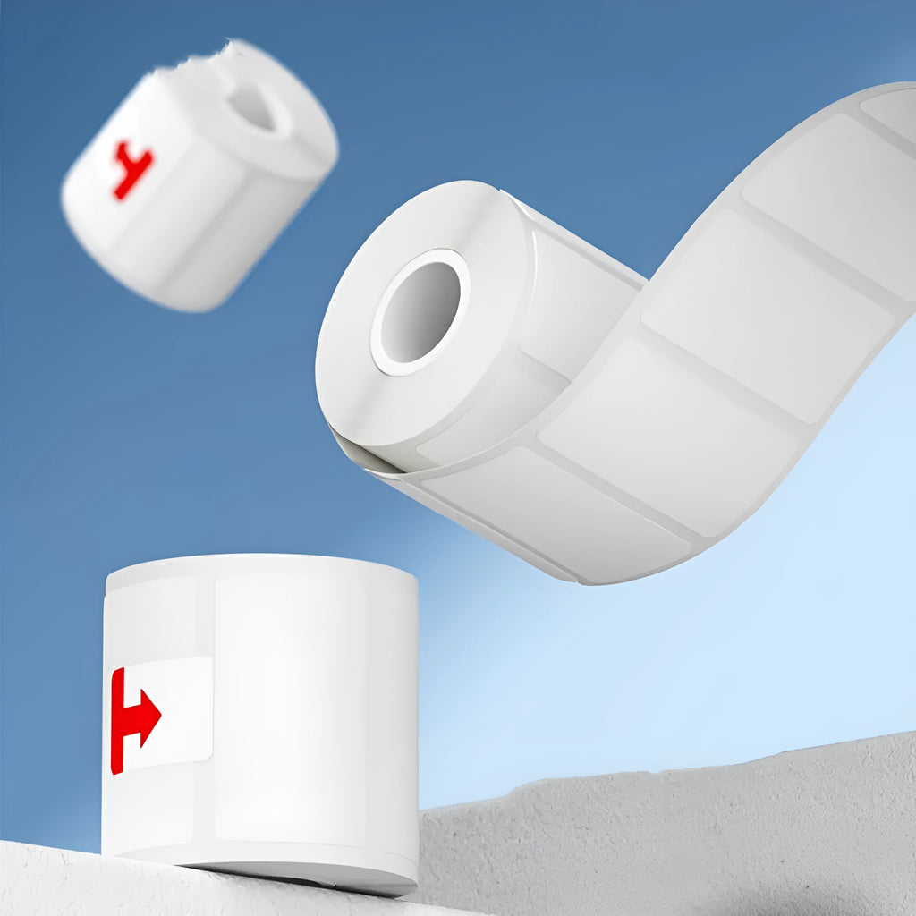 Roll of 160 white 40x40mm thermal paper adhesive stickers for retail price labelling