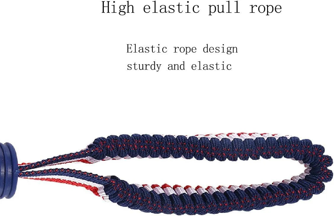 Blue or red natural rubber dog ball with attached rope for tug-of-war and teeth cleaning