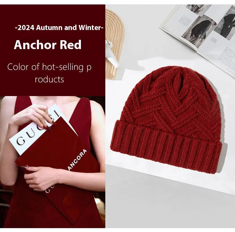 Wool knitted dome crown beanie in six colour options with totem pattern detail