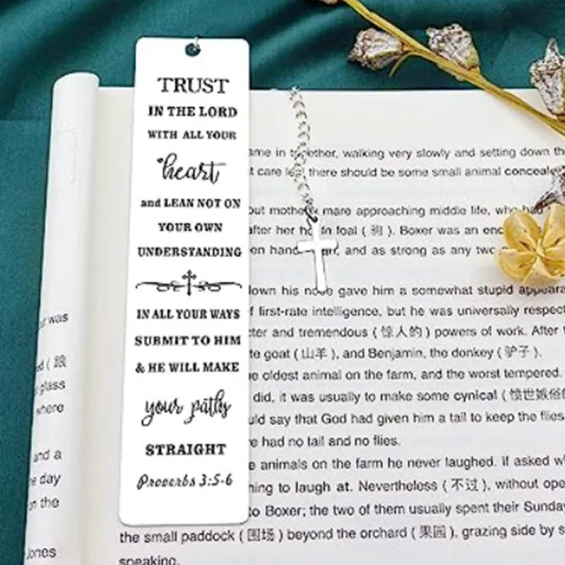 Stainless steel alloy bookmark with Bible verse engraving in European style design