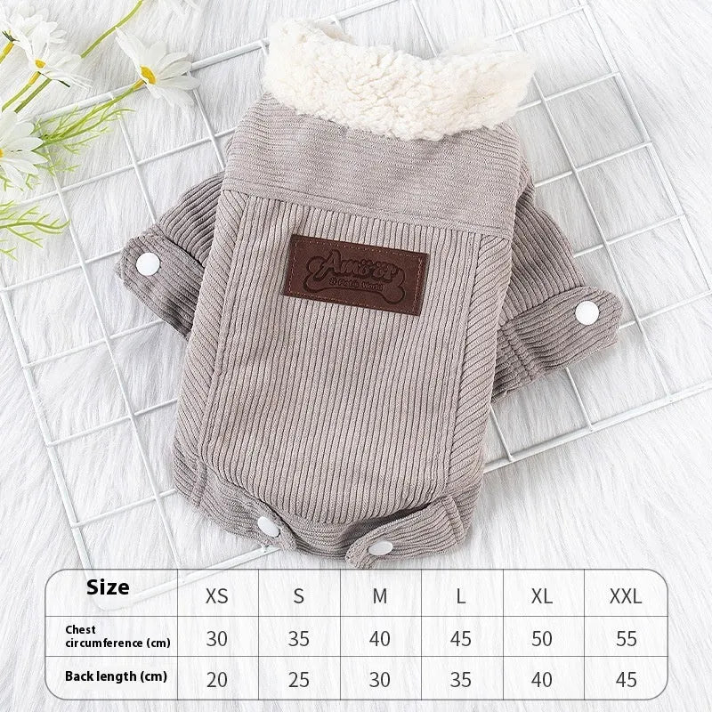 Lambswool grey fleece-lined dog vest for autumn and winter pet warmth