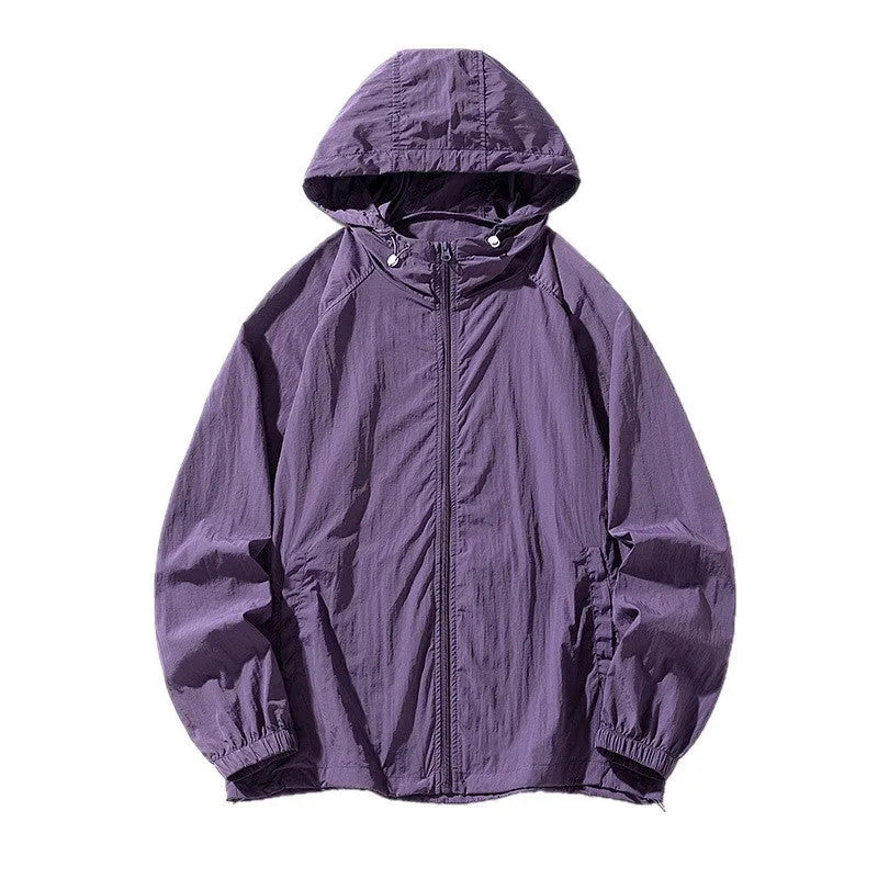 Nylon blend outdoor sports jacket in loose fit showing colour options including creamy-white, wine red and navy blue