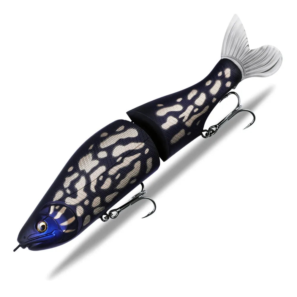 185mm plastic swimming fishing lure for bass on a blue background.
