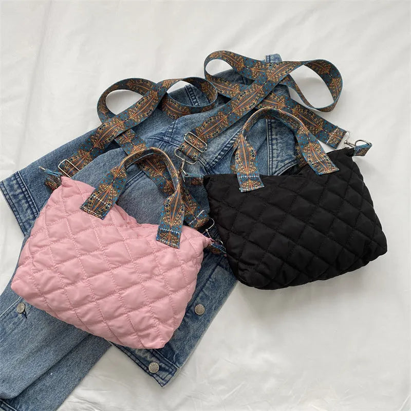 Soft horizontal square Oxford cloth messenger bag with embroidery, single shoulder strap, in multiple colours.
