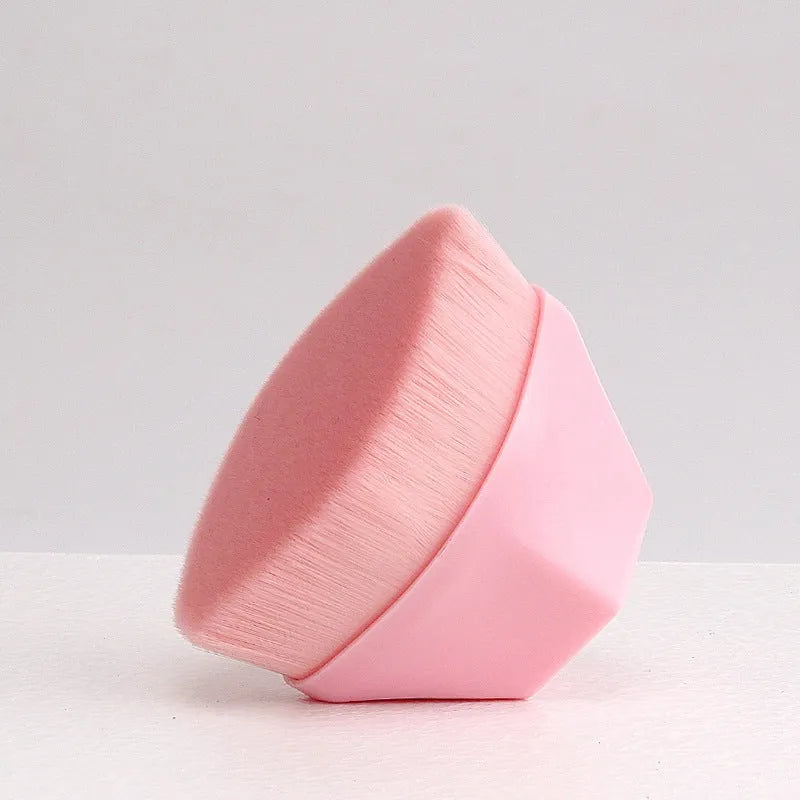 Petal foundation brush with man-made fibre bristles, plastic handle, and storage box in sakura pink or light blue