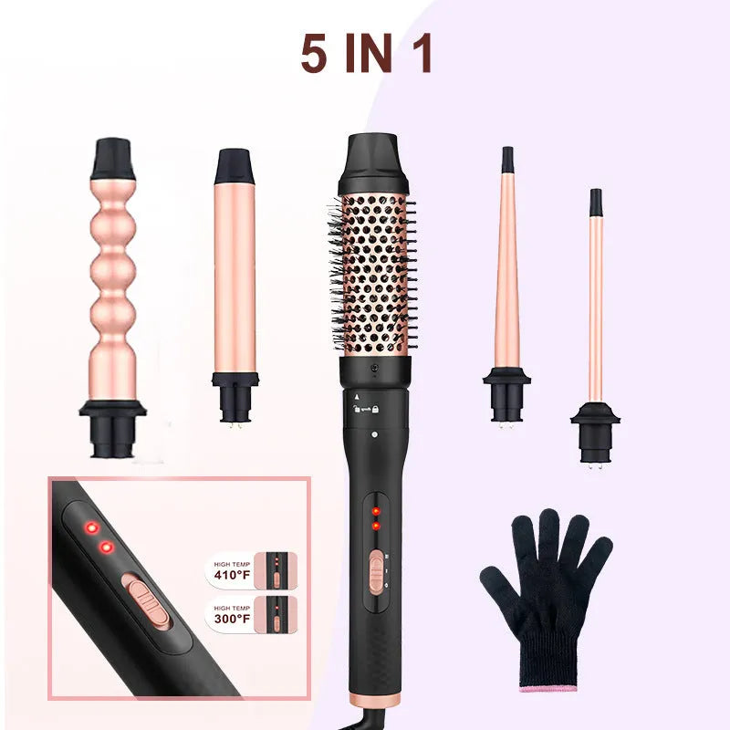 All-in-one three-barrel water wave hair curler and straightener with power cord.