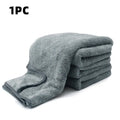 Microfiber car wash drying towel shown in three size options: 75x35cm, 60x40cm, and 100x40cm