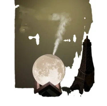 Lunar-shaped humidifier night light with 13cm diameter PVC ball, showing clean white LED illumination