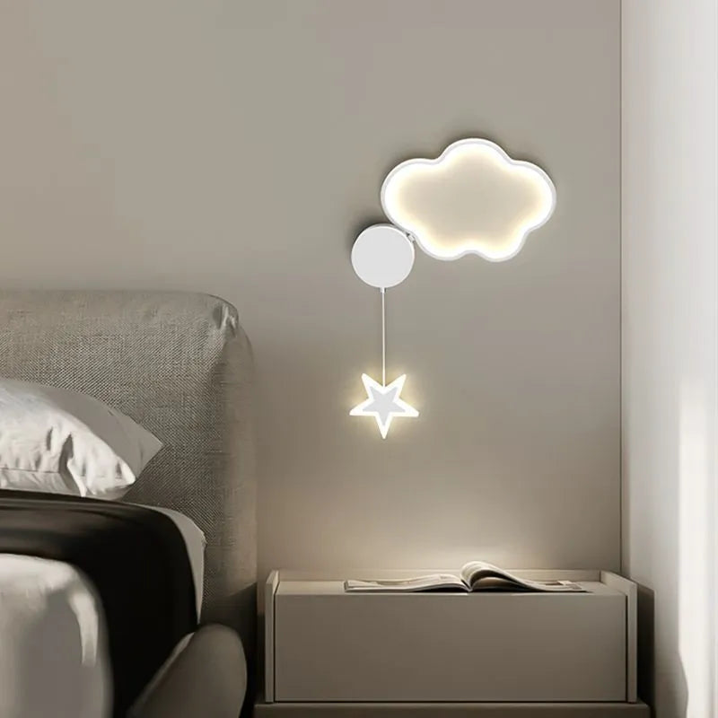 White cloud and five-pointed star children's wall mounted LED night light with three colour settings.
