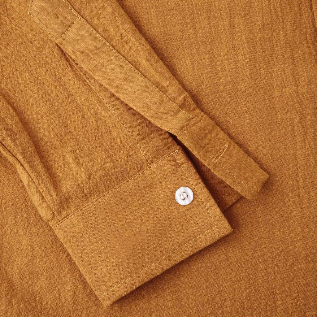 Men's slim fit brown cotton blend long sleeve shirt with matching casual trousers