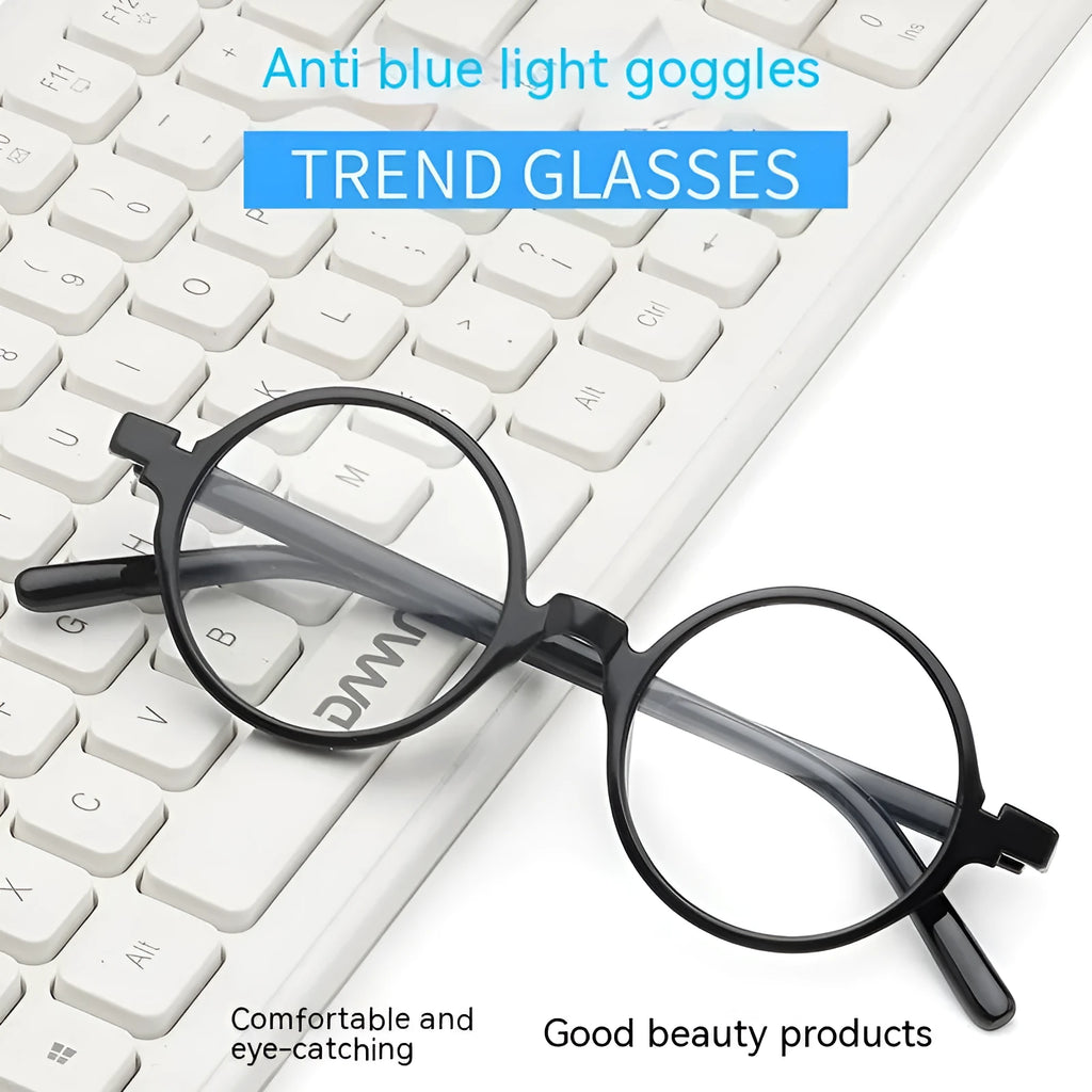 Artistic retro round glasses frame in bright black, sand black, tofu pudding, or transparent grey colours