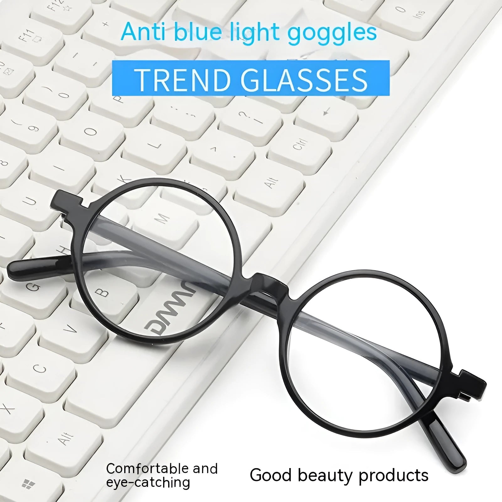 Artistic retro round glasses frame in bright black, sand black, tofu pudding, or transparent grey colours