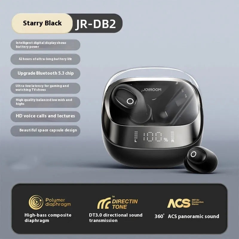 Dawn white wireless Bluetooth in-ear headphones with a compact charging case on a neutral background.