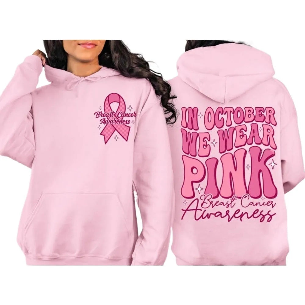 Breast Cancer Awareness pullover hoodie with retro art print and side seam pockets in various colours.