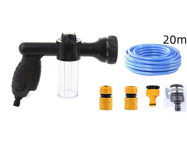 Green high-pressure foam spray gun for car washing with adjustable nozzle and multiple spray patterns