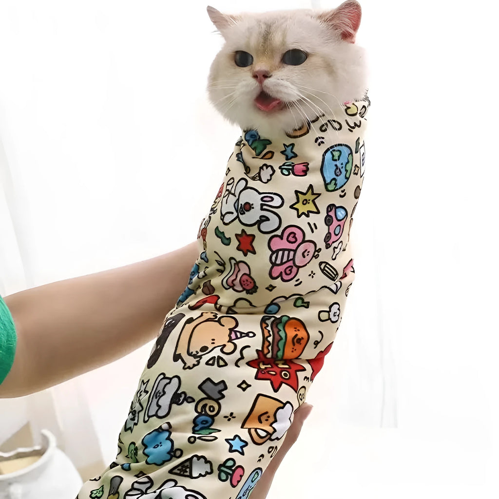 Cartoon printed cat cloth cosmetic bag in nylon with animal patterns including blue puppy and cow corn designs