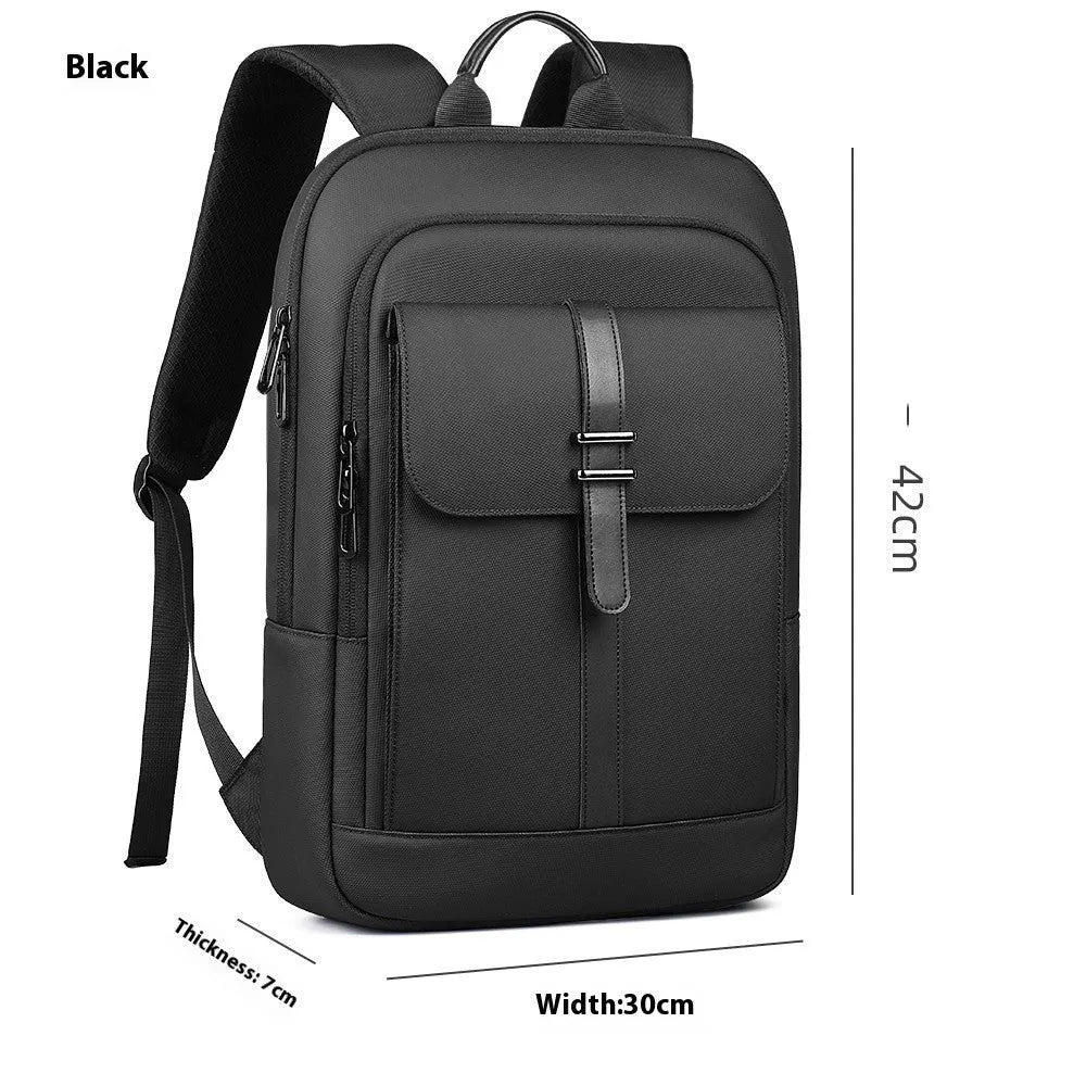 Black urban commuter backpack with Oxford cloth construction for business travel