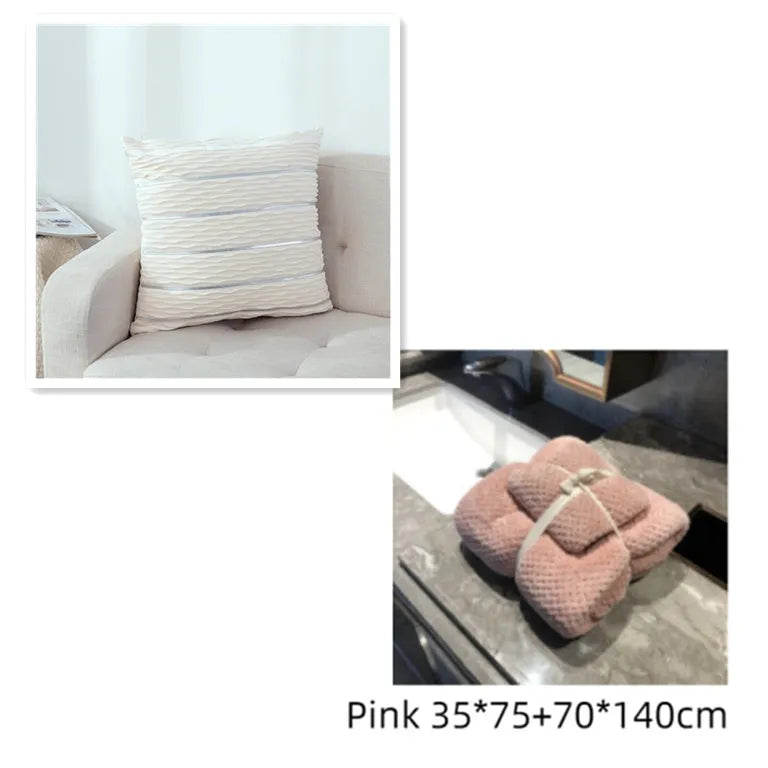 Striped velvet pillow cover in wine red colour on grey sofa
