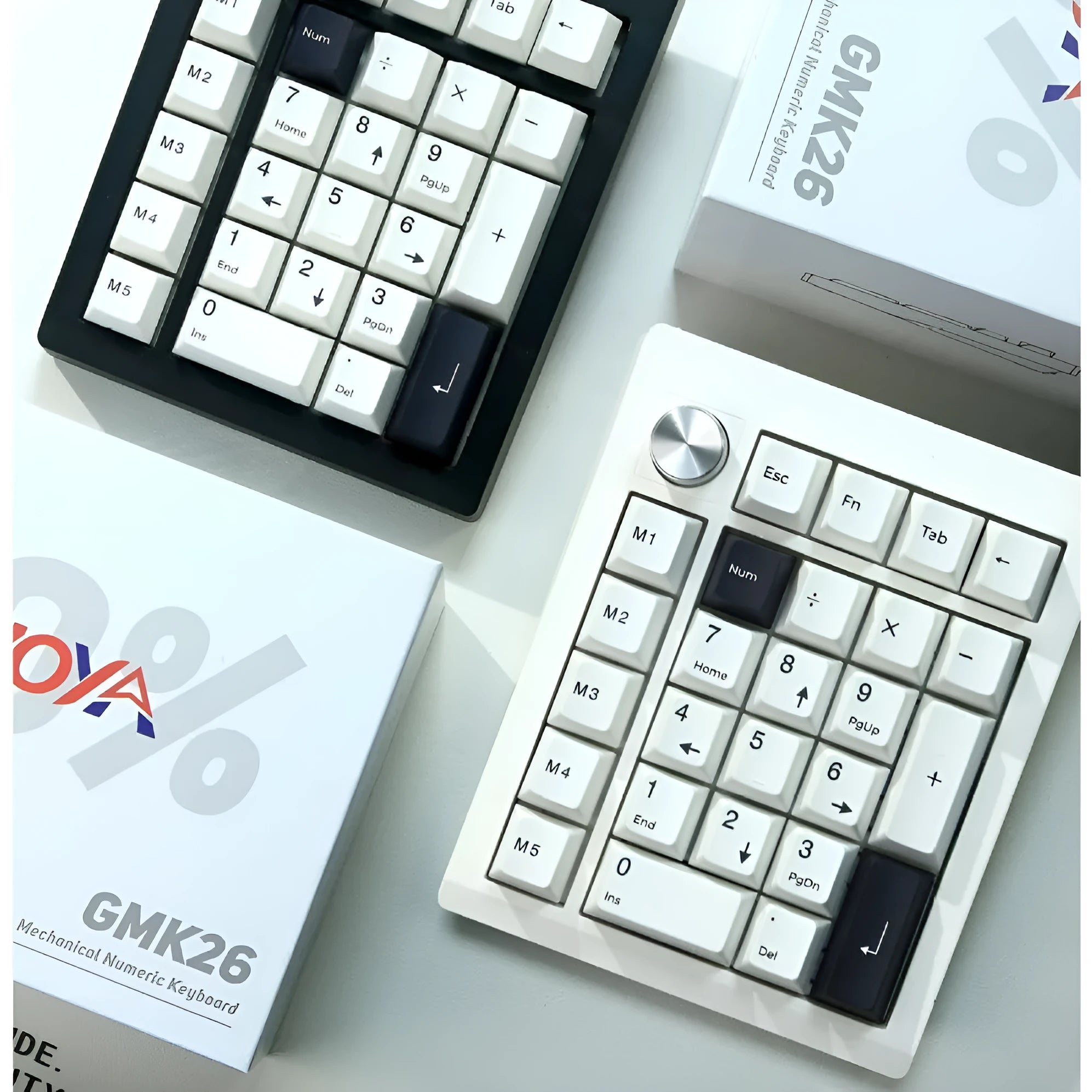 Black and white wireless mechanical numeric keyboard with Bluetooth connectivity