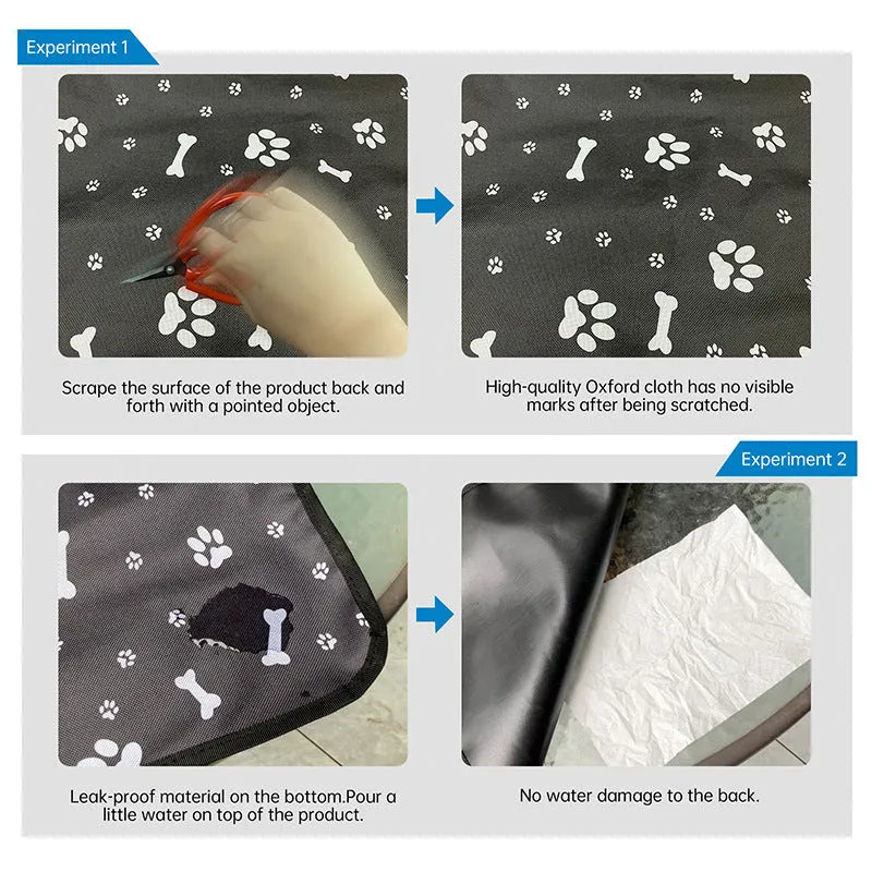 Car pet mat for rear seat protection with water resistant cloth in dog bone print pattern