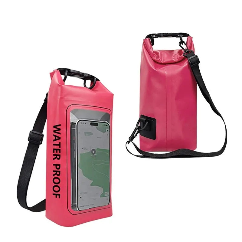2L waterproof crossbody phone bag made of 500D PVC mesh in black for swimming and diving