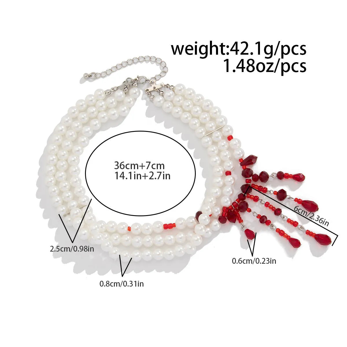 Men's Halloween blood drop tassel necklace with geometric crystal pendant and pearl elements on regular chain