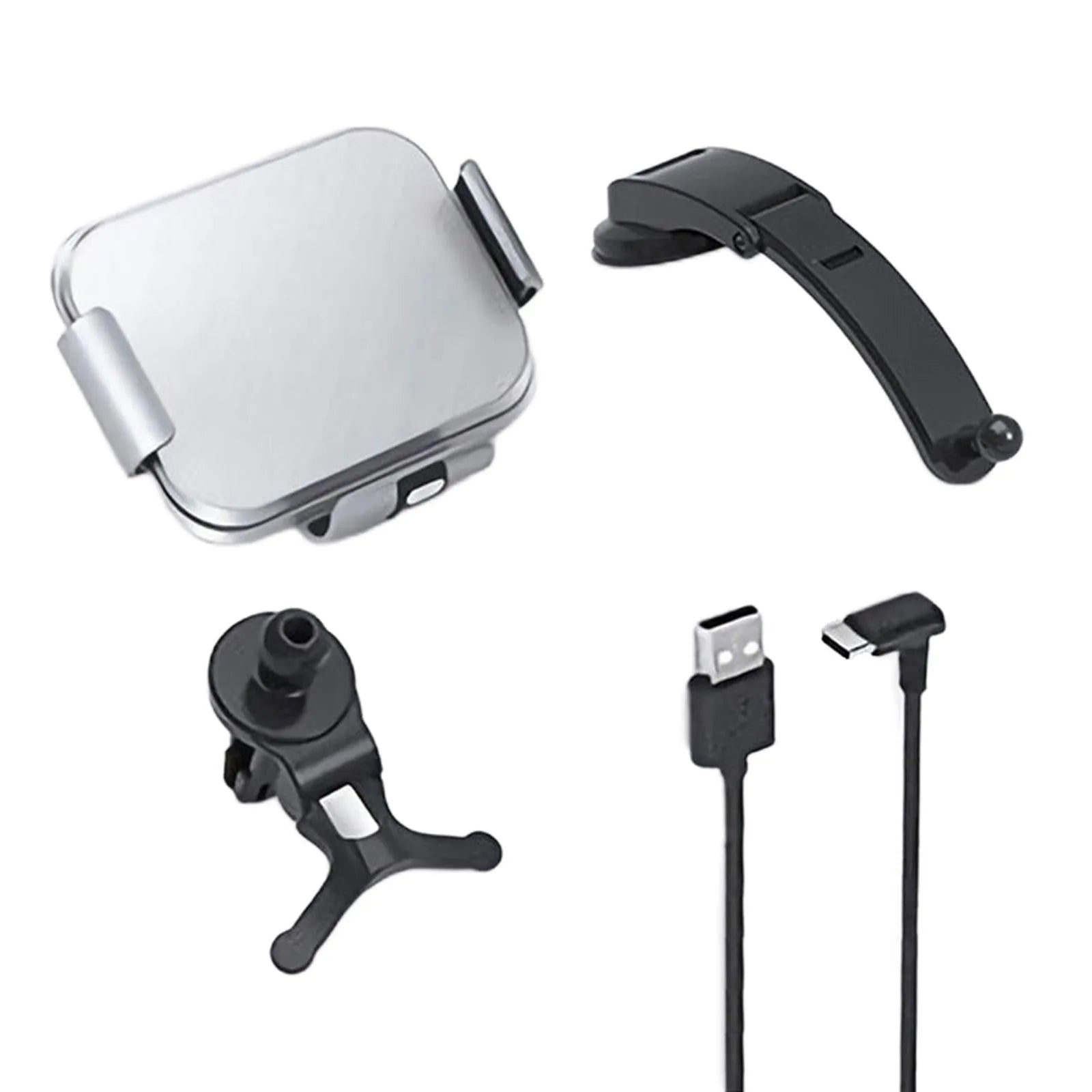 Grey wireless charging car phone holder with folding screen and air conditioner clip mount