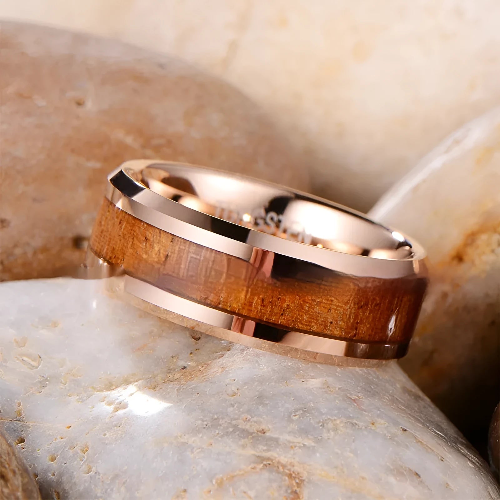 Ugyen tungsten carbide men's ring with 8mm wide U-shaped band in rose gold electroplated finish