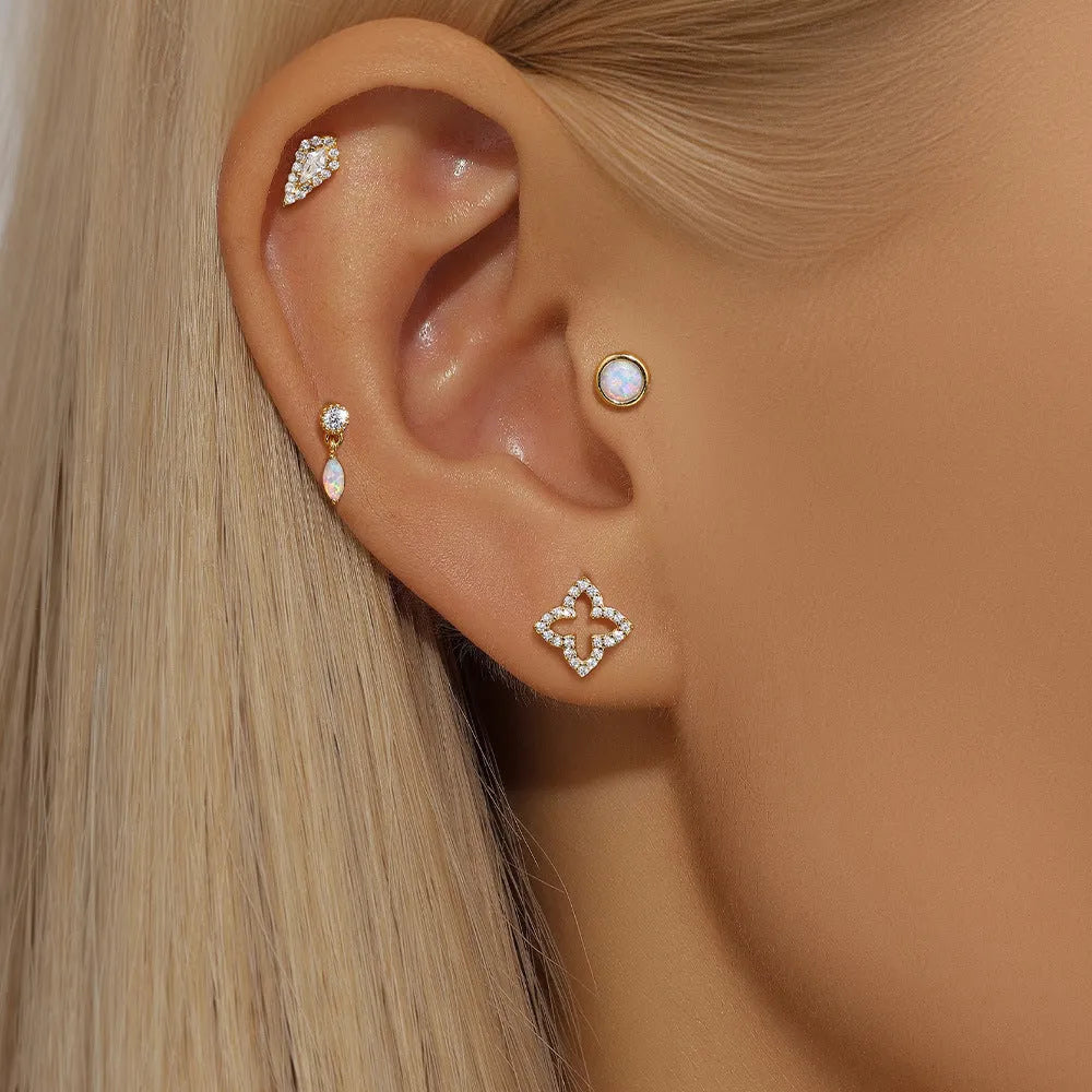 S925 sterling silver flat column thread ear bone studs in gold tone geometric design