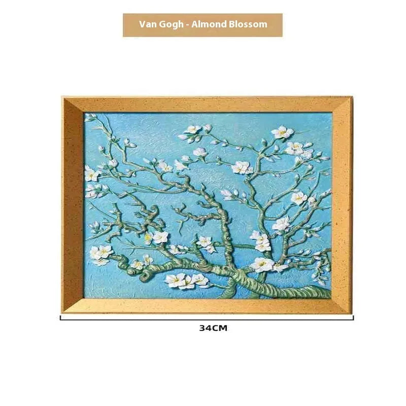 DIY oil painting by numbers kit showing framed Van Gogh Starry Night artwork with brushes and paints