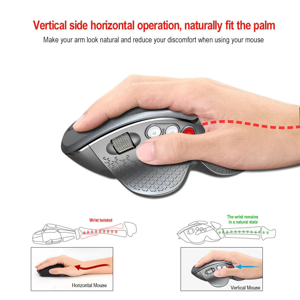 T32 black vertical wireless ergonomic mouse with aluminium side roller wheel on a desk