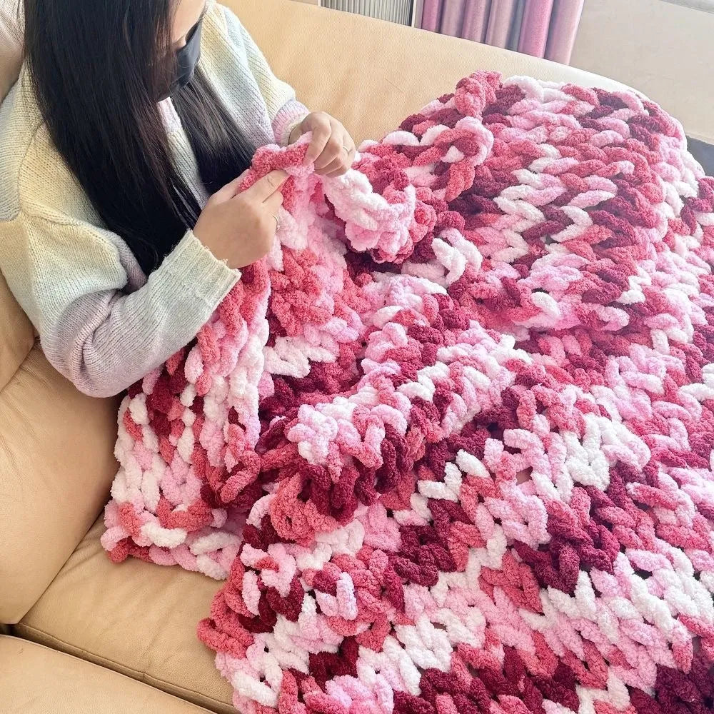 Coarse yarn chenille knitted braided gravity blanket in modern simple style shown in panda colour