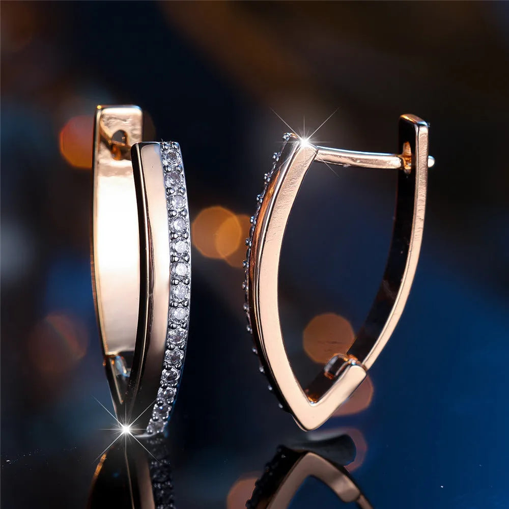 Women's V-shaped geometric ear clips with champagne gold white diamond electroplated finish