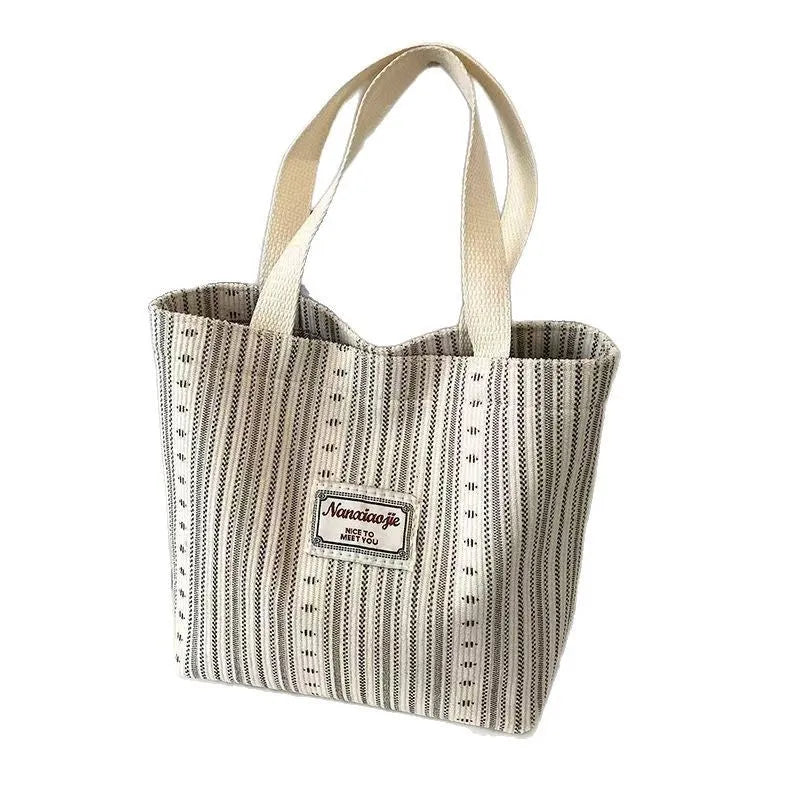 Japanese style corduroy handbag in dark brown, gray, or ivory white with large capacity for daily use