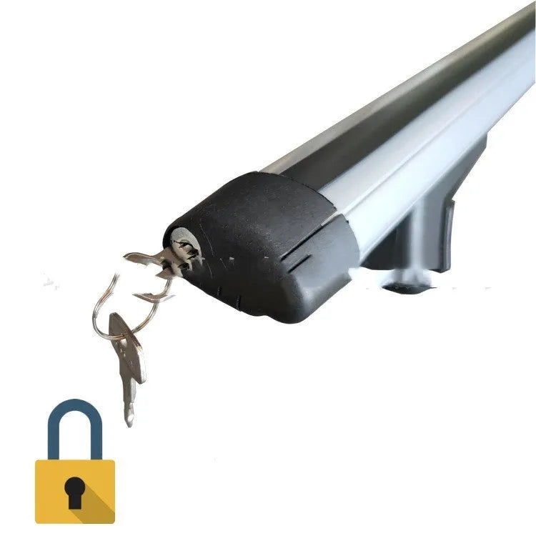 GM SUV alloy roof rack crossbars showing adjustable width between 120cm and 135cm