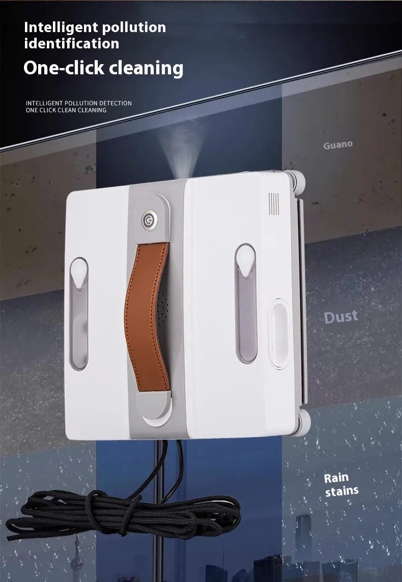 White intelligent window cleaning robot with dimensions 220mm x 220mm x 70mm for high-rise glass.
