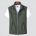 Striped hooded casual vest with multiple patch pockets in waterproof quick-drying fabric