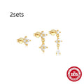 S925 sterling silver geometric zircon tassel earrings in gold colours with stud backings