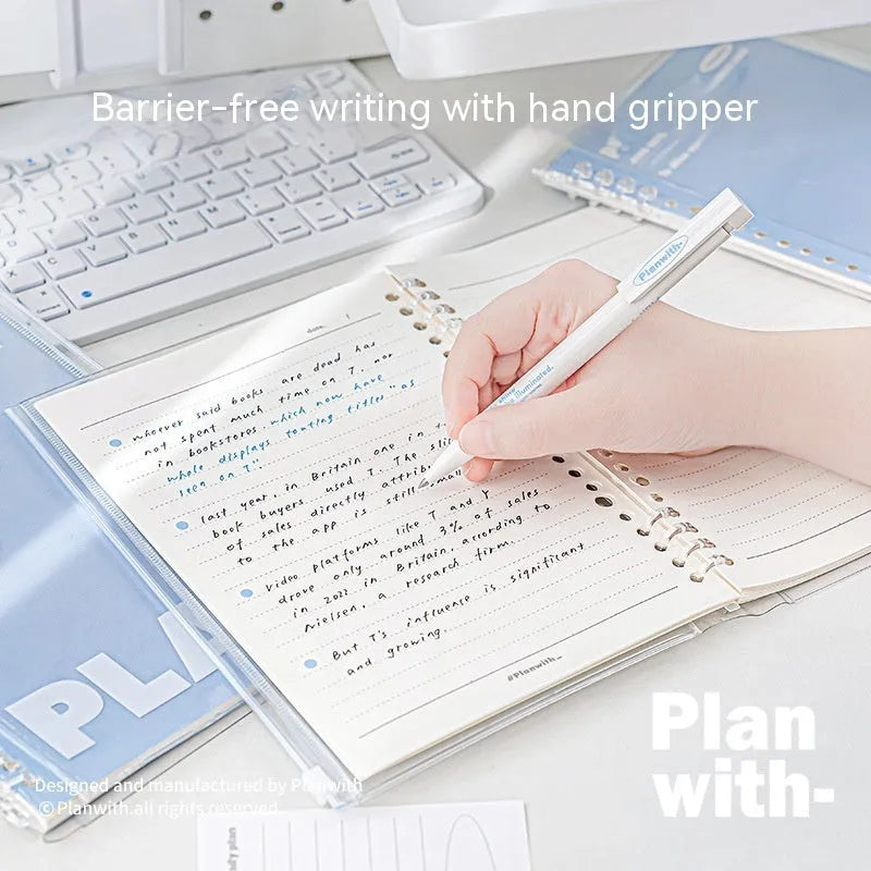 A5 PVC notebook storage organiser in blue colour showing dimensions of 148mm by 210mm
