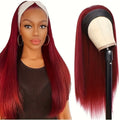 Headband wig with long straight black synthetic hair on a mannequin head
