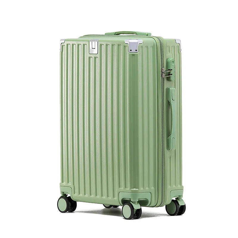 Hard shell aluminium frame luggage in avocado green colour with wheels and retractable handle