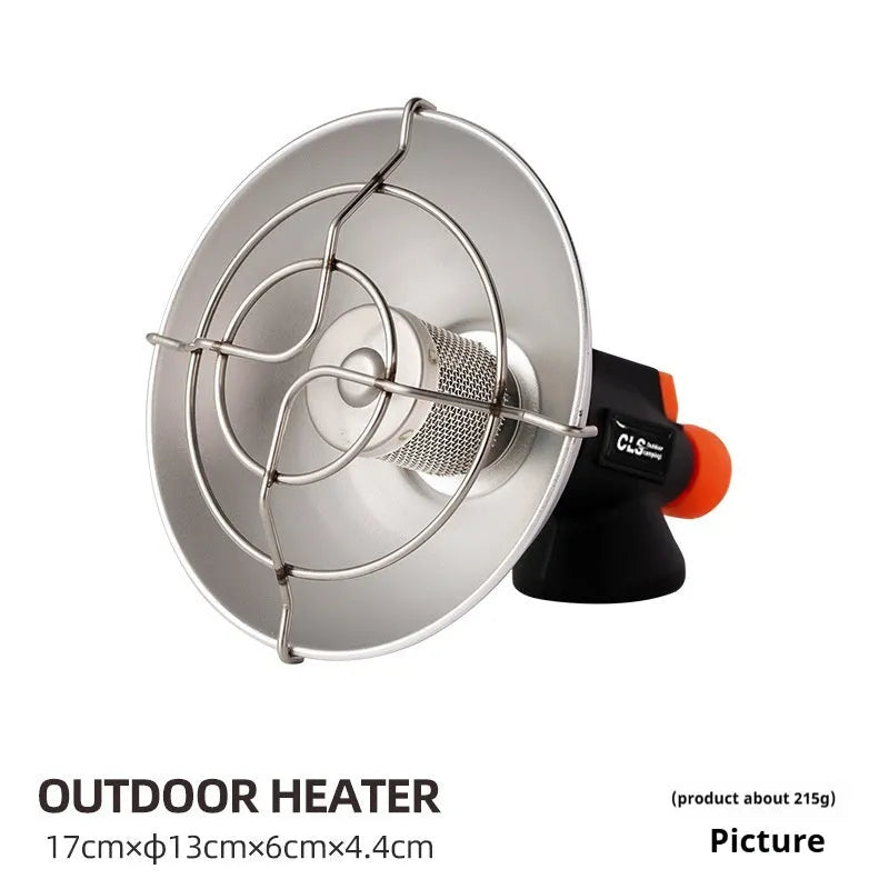 Black and orange portable camping heating stove with automatic ignition, stainless steel construction
