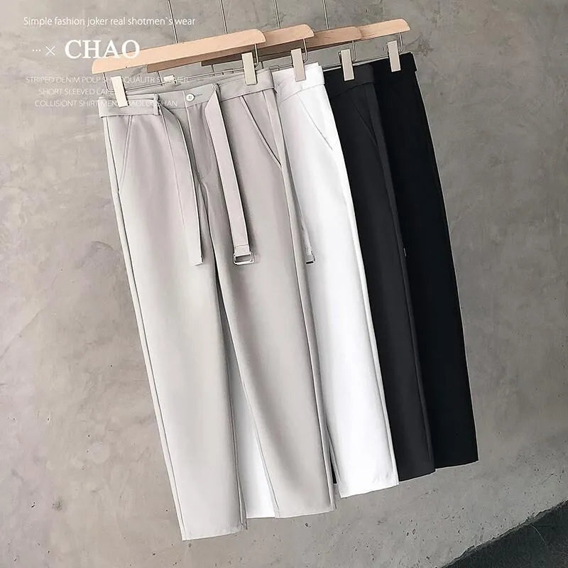 Boys slim straight wool trousers in tapered business casual street fashion style