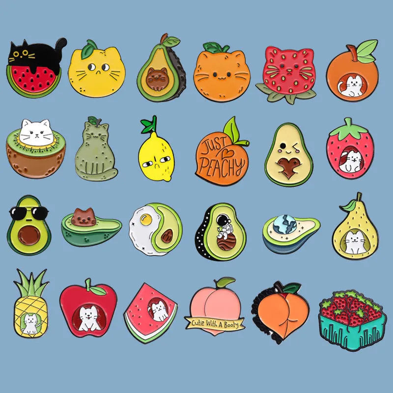 Colourful cartoon fruit and letter metal brooch with zinc alloy construction