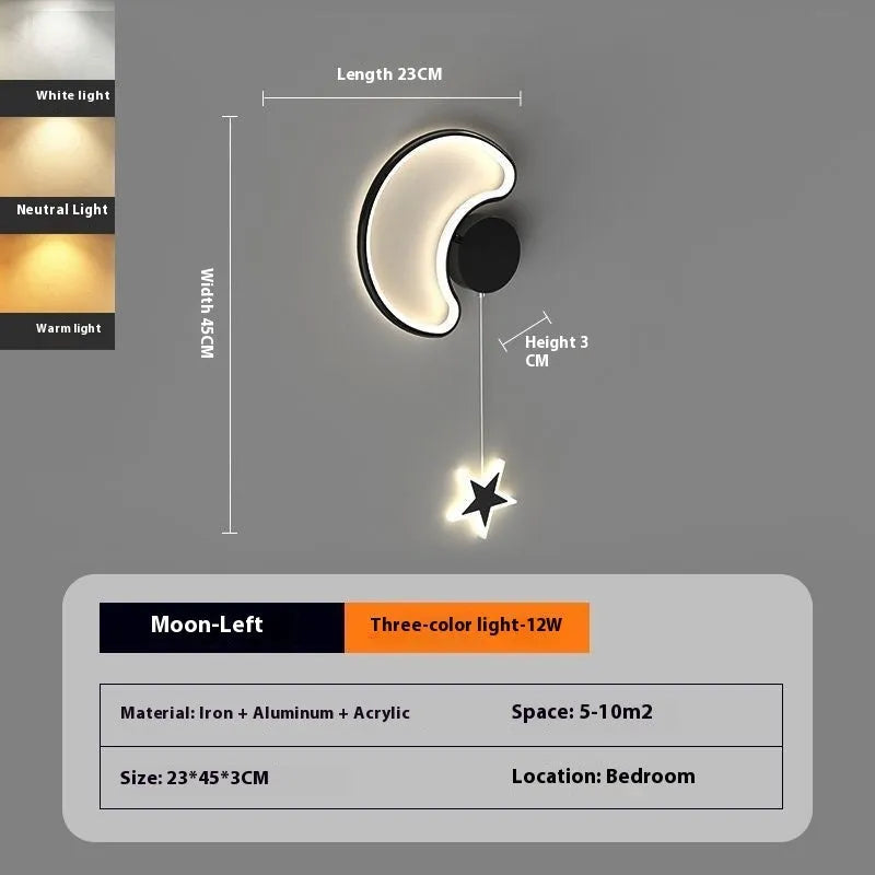 White cloud and five-pointed star children's wall mounted LED night light with three colour settings.