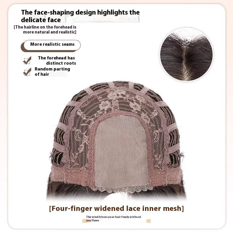 Forehead lace full-head wig in natural black straight style with hairnet and styling accessories