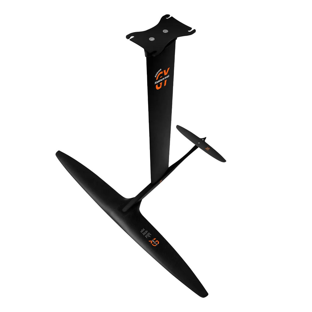 Black carbon fibre surfing hydrofoil with 1051mm front wing and aluminium alloy construction